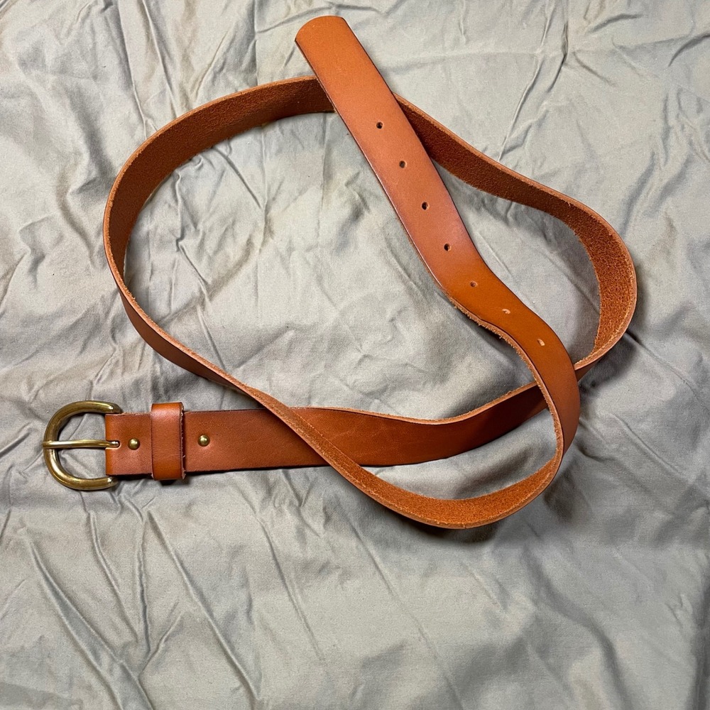 Cognac Brown Genuine Leather Belt Brass Buckle Classic Minimalist Plus Size 2X